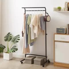 VECELO ハンガーラック 2段 スリム キャスター付き 幅60cm×奥行45cm×高さ91.5-156.5cm 伸縮 パイプハンガー 頑丈 洋服 シングル ハンガー 衣類収納 高さ調節可能 パイプ 洋服掛け 省スペース 防サビ 室内干し コート 部屋干し 