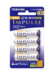 【新着商品】ニッケル水素電池 充電式IMPULSE TOSHIBA(東芝) 高容量タイプ ＜日本製＞ 単3形充電池 4本 (min.2450mAh) TNH-3AH 4P