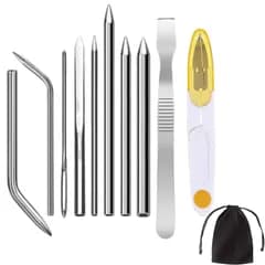 【特価セール】手芸用品 手縫い針 針 パラコードまたはレザーワーク用 ステンレス 手作り道具 パラコード編み針セット パラコードニードル 収納バッグ付き 10点セット パラコードステッチ サムコス
