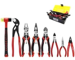工具 8点セット ケース付き ニッパー ペンチ ラジオペンチ ウォーターポンププライヤー ゴムハンマー 家庭用・DIY・修理用 国内発送