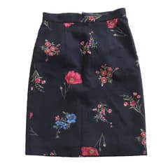 PROPORTION BODY DRESSING プロポーションボディ ドレッシング スカート ビッグ ボタニカル プリント タイト 花柄 膝丈 ハーフ ボトムス ネイビー 2【M】 レディース 【中古】