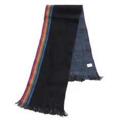Paul Smith ポール・スミス マフラー ウール100％ シグネチャー ストライプ フリンジ レインボー 虹 ドイツ製 ブラック メンズ 【中古】