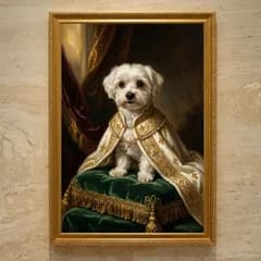 犬（マルチーズ）のルネサンス風肖像画 油絵風アートA3額装インテリア壁掛け