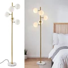 KCO Lighting モダン フロアライト 間接照明 スタンド インテリア 5灯 E26対応 LED 読書ランプ 操作&組立簡単 北欧風 おしゃれ オフィス 寝室 リビング (ゴールド＋ホワイト-B) 電球別売り 国内発送