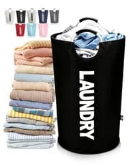 【売切注意！お早めに】 大容量115L 洗濯かご 折りたたみ 撥水加工 自立式 ランドリーバスケット 耐荷重15KG 取っ手付き 家族用 まとめ洗い・コインランドリー対応 (黒)