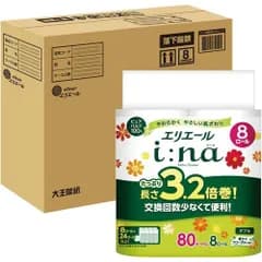エリエール トイレットペーパー i:na イーナ 3.2倍巻き 80m×32ロール 8ロール×4パック ダブル パルプ100% 華やぐフローラルの香り EC限定 段ケース ハーフケース