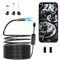 ファイバースコープ 【2K高画質＆276万画素】 工業用内視鏡カメラ8mm極細ファイバースコープ 防水工業用内視鏡カメラ 8個LEDライト搭載 スマートフォン内視鏡カメラ USBフルHD エアコン・下水道・車両点検用 マイクロスコープ iPhone/Andro