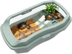 Tiger-shop24 脱走防止柵付き飼育ケース 爬虫類 亀水槽 3層構造 分解 水交換しやすい 耐久性 (グリーン)