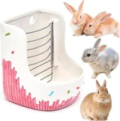merrytime 牧草ポット ウサギ チモシー 餌入れ フィーダー 餌箱 固定式 ケージ モルモット チンチラ デグー 餌やり エサ入れ エサ皿 ドワーフ 兎 うさぎ (ピンク)