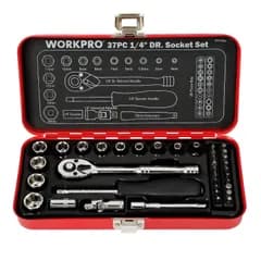 【新品】ソケットレンチセット ガレージツールセット ラチェットレンチ 差込角6.35mm（1/4インチ） クイックリリースラチェットハンドル 工具 道具 セット 37点組【鉄製ケース付属】