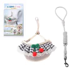 Sunny Glow 犬 猫 兼用 ハーネス リード付き ペット 軽量 通気 調整可能 簡単着脱 脱落防止 散歩用 小型犬 中型犬 子犬対応 チェック柄 おしゃれ (グレー, M) [グレー] [M]