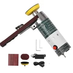 【数量限定】Weytoll 2in1 電動ベルトサンダー&ポリッシャー 片手操作 100W 10000回転数/分 ミニ 小型 電動グラインダー サンディングモデル 超強研磨力 木工と金属加工 9 *研磨ベルト+7 *研磨紙+1 * 2 研磨ディスク