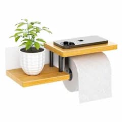 [SUNKAZU] トイレットペーパーホルダー シングル 1連 棚付き スマホ置き 小物置き 壁付け 天板付き モダン シンプル スタイリッシュ 紙巻き器 (ホワイト) [ホワイト]