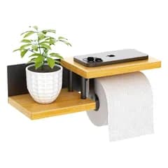 [SUNKAZU] トイレットペーパーホルダー シングル 1連 棚付き スマホ置き 小物置き 壁付け 天板付き モダン シンプル スタイリッシュ 紙巻き器 