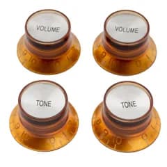 新品 Musiclily Proミリ規格 ギター リフレクターノブ 2ボリューム2トーン 輸入ギタースプリットシャフトポット用、アンバー/シルバートップ