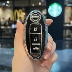 日産Nissan スマートキーケース TPU キーカバー バックドア ブラック×シルバー 3ボタン