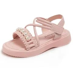 【新品】 DADAWEN(ダダウン) サンダル 女の子 パール付きストラップ マジックテープ 子供用 夏サンダル 通学 お出かけ ピンク 19.5cm