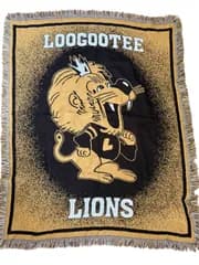 ヴィンテージ ゴブラン ブランケット LOOGOOTEE LIONS ライオン マスコット キャラクター USA タペストリー ラグ