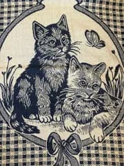 ヴィンテージ ゴブラン ブランケット 子猫 キャット モノトーン チェック柄 タペストリー ラグ