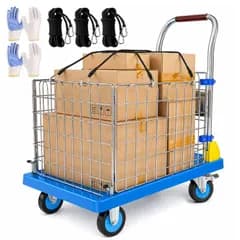 新商品 耐荷重200kg/400kg ブレーキ付き 小型 大型 運搬車 カゴ台車 リヤカー 収納バスケットカート 折りたたみ式 2WAY 静音 軽量設計 農業/ガーデン/倉庫/業務/家庭用 STEEL-LAND 防散乱ネット3本＆滑り止め手袋2組付属（カゴサイ