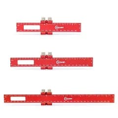 木工定規 ケガキ定規 180mm/230mm/330mm 3点セット、アルミ合金 精密トラック マーキング定規 両面目盛り スライドストップ付き (レッド)ys