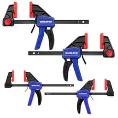 WORKPRO クランプ Fクランプ クイックバークランプ 120mm&150mm 4本組 最大締付力約23kg&68kg 1セット2役 クイックリリースレバー 滑り止め 樹脂保護パッド付き 木工作業 木材 強力固定 接着 溶接 切削 DIY工具ys