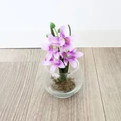 モダンテイスト ガラス花瓶 グラスアート パープルフラワー（造花付き） かわ畑貿易 ガラス・アイアン花瓶