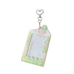 【新品】 [Moflano] トレカケース キーホルダー 推し活 硬質カードケース 韓国風 ケーキデザイン ハートナスカン付き チェキ収納 フォトカードケース アクキー かわいい デコトレカ ケース 推しグッズ フルーツ ショートケーキ (ケーキ緑)