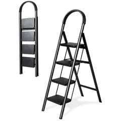 新商品 (ブラック 持ち運び便利 滑り止め付き ４段) 省スペース コンパクト 耐荷重150KG 室内・屋外用 手すり付き 折りたたみ式 脚立 OSATA