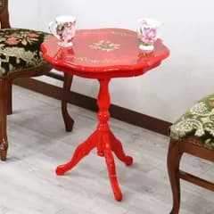 管04 ティーテーブル イタリア レッド 象嵌 カフェテーブル アウトレット品