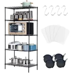 新商品 棚 収納 防サビ加工 頑丈 5段 高さ調節 キャスター付き 本体 ブラック キッチンラック メタルラック 幅70×奥行40×高さ150cm スチールラック