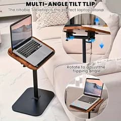 【360回転式・高さ調整】ヘビーデューティテーブル C型デザイン 組立式 頑丈 木製フレーム HDF天板 省スペース モダン家具 リビング/ベッドサイド用 ブラウン