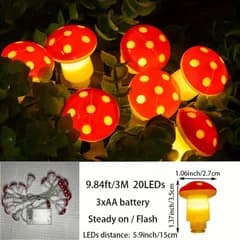 【電池別売】20LED 3Mフラッシュキノコライト 室内装飾用 フェアリーライト 寝室/バルコニー/ガーデニング/クリスマス/ホリデーデコレーションに最適