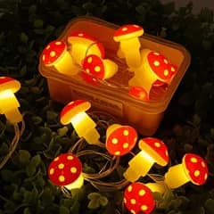 【電池式＆可愛い】キノコ型LEDストリングライト 1.5m 10灯 防水フェアリーライト 室内装飾 舞台照明 寝室 バルコニー ガーデニング イベント 祝日 誕生日 飾り付け