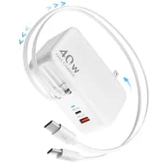 COCIVIVRE 4in1 巻き取り式充電器 USB-C 充電 折りたたみ式プラグ デュアルUSBポート 最大90cm Type Cケーブル2本付き 40W高速充電 PSE認証済み コンパクト 省スペース マルチ充電器 i-Phone 17/16/15/ts