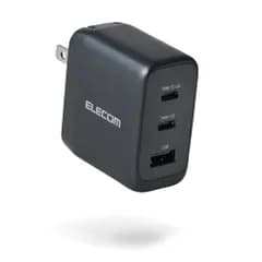 エレコム 充電器 Type-C 70W 3ポート USB-C×2 USB-A×1 PD対応 スイング式プラグ採用 PSE技術基準適合 温度制御機能 アジャストチャージ機能 ミッドナイト EC-AC12770MNts