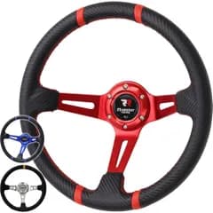 ★新品★life_mart ディープコーン ステアリング ハンドル 35φ 70mm スポーツタイプ ステアリングホイール レーシングカー ドリフト ステアリングホイール アクセサリー (レッド) 9b56cc84