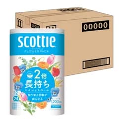 【ケース販売】 スコッティ フラワーパック 2倍巻き(12ロールで24ロール分) トイレット 100mシングル ホワイト ×4パック入り