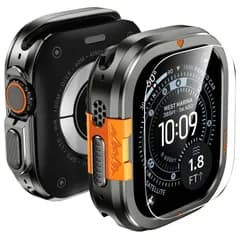 LETOID 3イン1メタルケース Apple Watch Ultra 3 /Ultra 2 /Ultraスクリーンプロテクター 49mm用 ステンレススチール保護バンパー ハードPCバックカバー 9H強化ガラスフィルム iWatch  [黒鉛] [49mm]