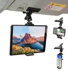 ZenCT 車載ホルダー クリップ式 スマホ/タブレットホルダー iPadスタンド 360度回転 サンバイザーにしっかり固定 後部座席 片手操作 車中泊 4~11インチ 多機種対応 CT061ts
