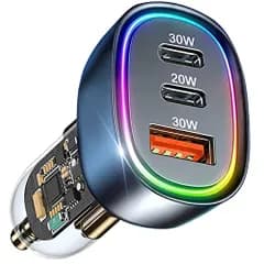 【80W 3ポート】IDOLCO 車 充電器 シガーソケット USB C 急速充電器【PD30W/20W+QC30W】3台同時に充電 虹色LED付き カーチャージャー タイプc 車載充電器 iPhone 17/Air/16/15 Pro Max/iPad/ts