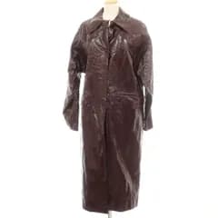 【中古】ザラ ZARA コーティングリネン ステンカラーコート バーガンディ【サイズL】【レディース】