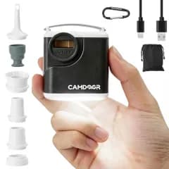 ★新品★CAMDOOR 携帯式 エアーポンプ 電動ポンプ 超軽量 強力 4.5kPa 300L/分大容量【6つのノズル＆ライト付】携帯式 電動ポンプ USB 充電式 バッテリー付き 2400mAh 小型 エアマットレス・真空袋・浮き輪などに適 9935513b