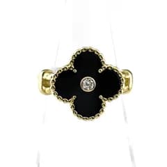ヴァンクリーフ＆アーペル Van Cleef ＆ Arpels ヴィンテージ アルハンブラ リング YG イエローゴールド 指輪 オニキス リング 10号 750 ダイヤモンド オニキス レディース 【中古】