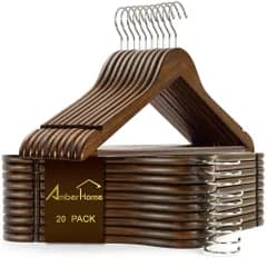 Amber Home 木製ハンガー ズボンバーが付い 回転式フック 滑り止め凹み付き 省スペース 洋服・スーツ・ジャケット・シャツ・ズボン・パンツ・ジャケット・コート用 型崩れ防止 シワ防止 クローゼット収納整理 20本組セット 胡桃色 ダークブラウンys
