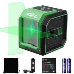 レーザー墨出し器 レーザークラスII 自動補正 水平機能 傾斜モード 持ち運び便利 操作簡単 振り子がロック 収納バック付き 電池x2 360°L型マウント付き（グリーン)★m 907f2113