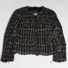 極美品 CHANEL シャネル ツイードジャケット P26010V16324 ココマーク ブラック レッド ホワイト サイズ38 中古 4a005415