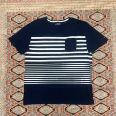トミーヒルフィガー ネイビー ストライプ ポケット 半袖Tシャツ メンズ XL