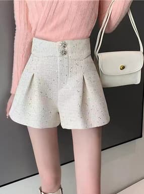 ツイードビジューボタンショートパンツ