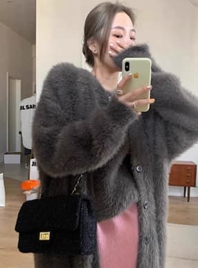 ノースリトップス×カーディガンシャギーニットセットアップ